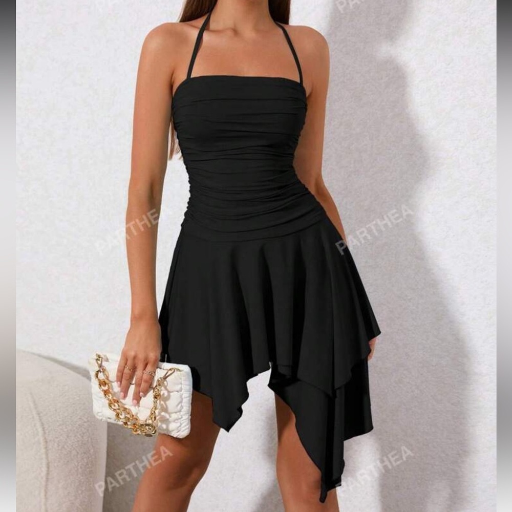SHEIN PARTHEA Ruched Asymmetrical Hem Cami Dress